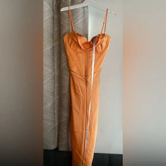 House of CB Myrna Tangerine Satin Corset Midi Dress Size XS NWT - Picture 5 of 16